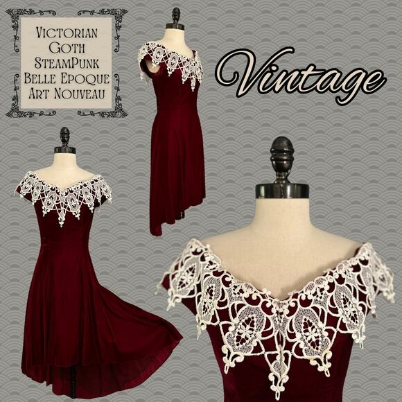 Vintage Formal Dress Prom Velvet Victorian WhimsyGoth Christmas Grunge Winter - Picture 1 of 12